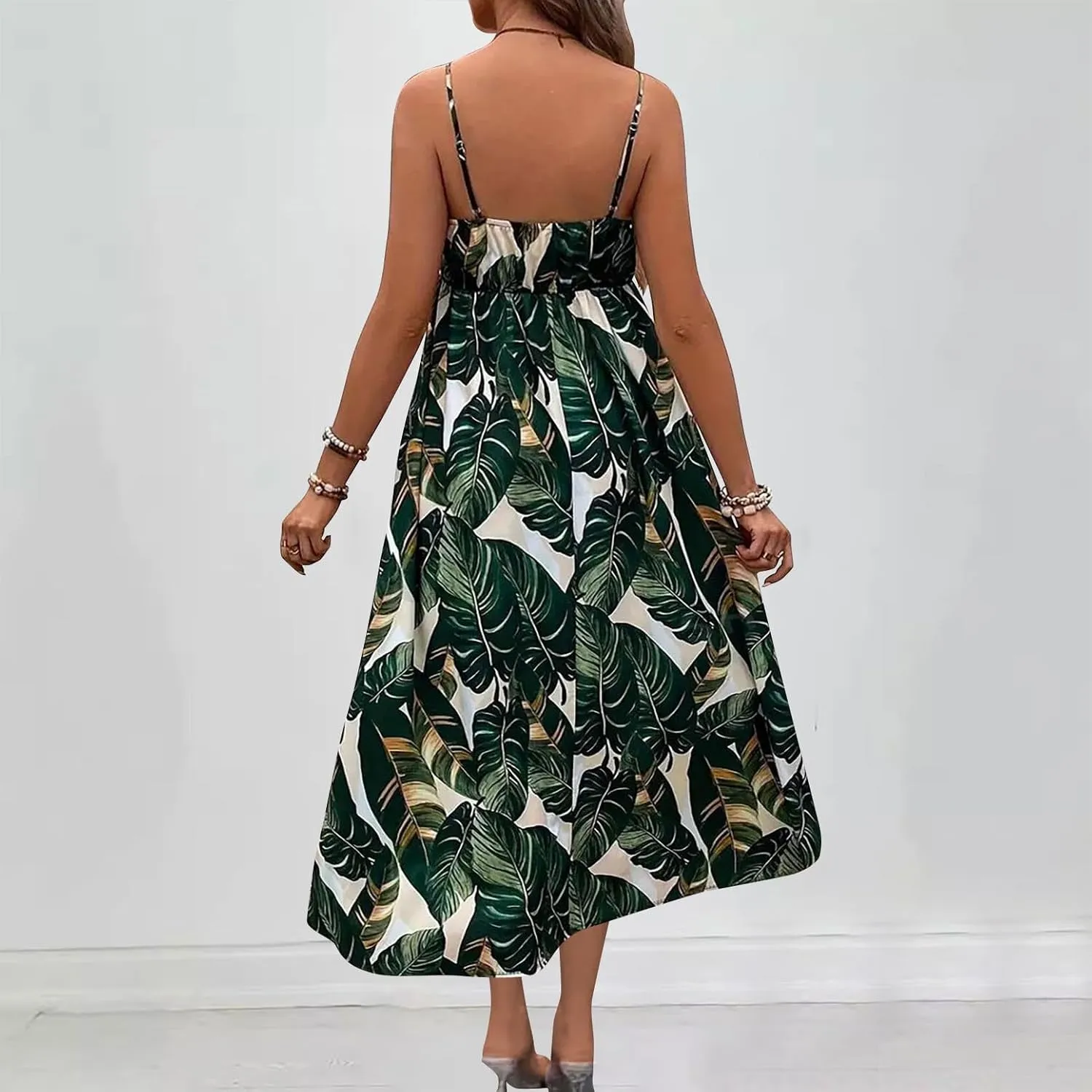 Tank Dresses for Women 2025 Plus Size Adjustable Spaghetti Strap Flower Dresses V-Neck Sleeveless Tropical midi Dress