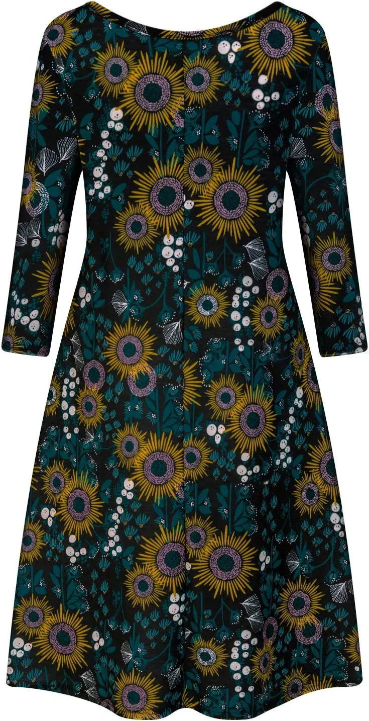 Tanst Sky Womens Casual Round Neck Plus Size Floral Tunic Shirt Dress with Pockets