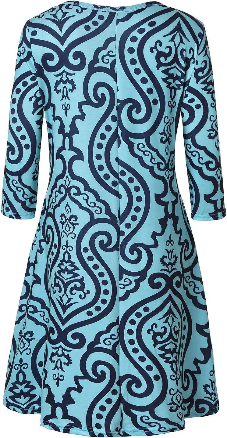 Tanst Sky Womens Casual Round Neck Plus Size Floral Tunic Shirt Dress with Pockets