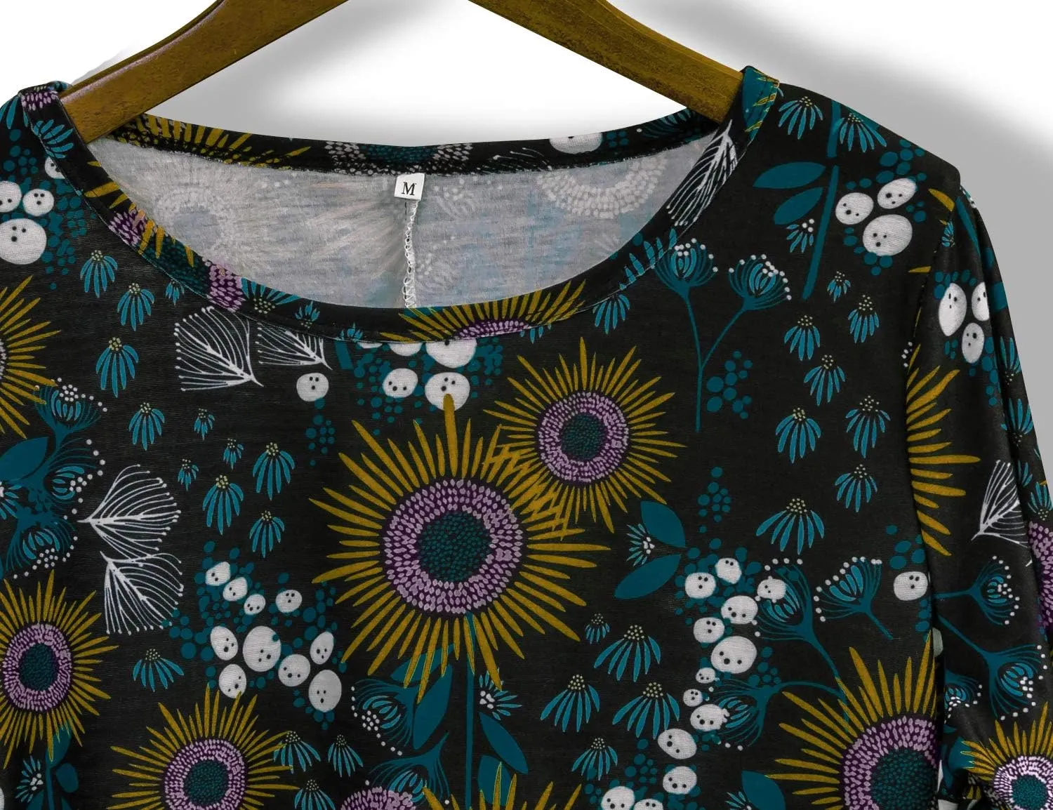Tanst Sky Womens Casual Round Neck Plus Size Floral Tunic Shirt Dress with Pockets