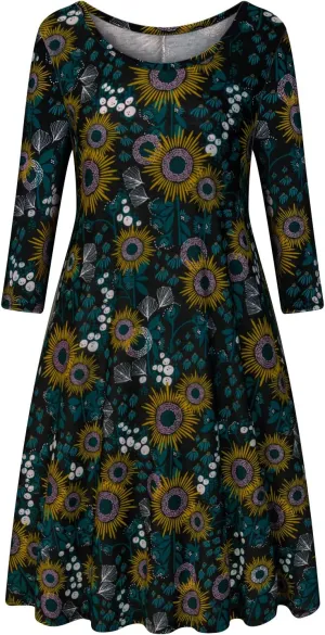 Tanst Sky Womens Casual Round Neck Plus Size Floral Tunic Shirt Dress with Pockets