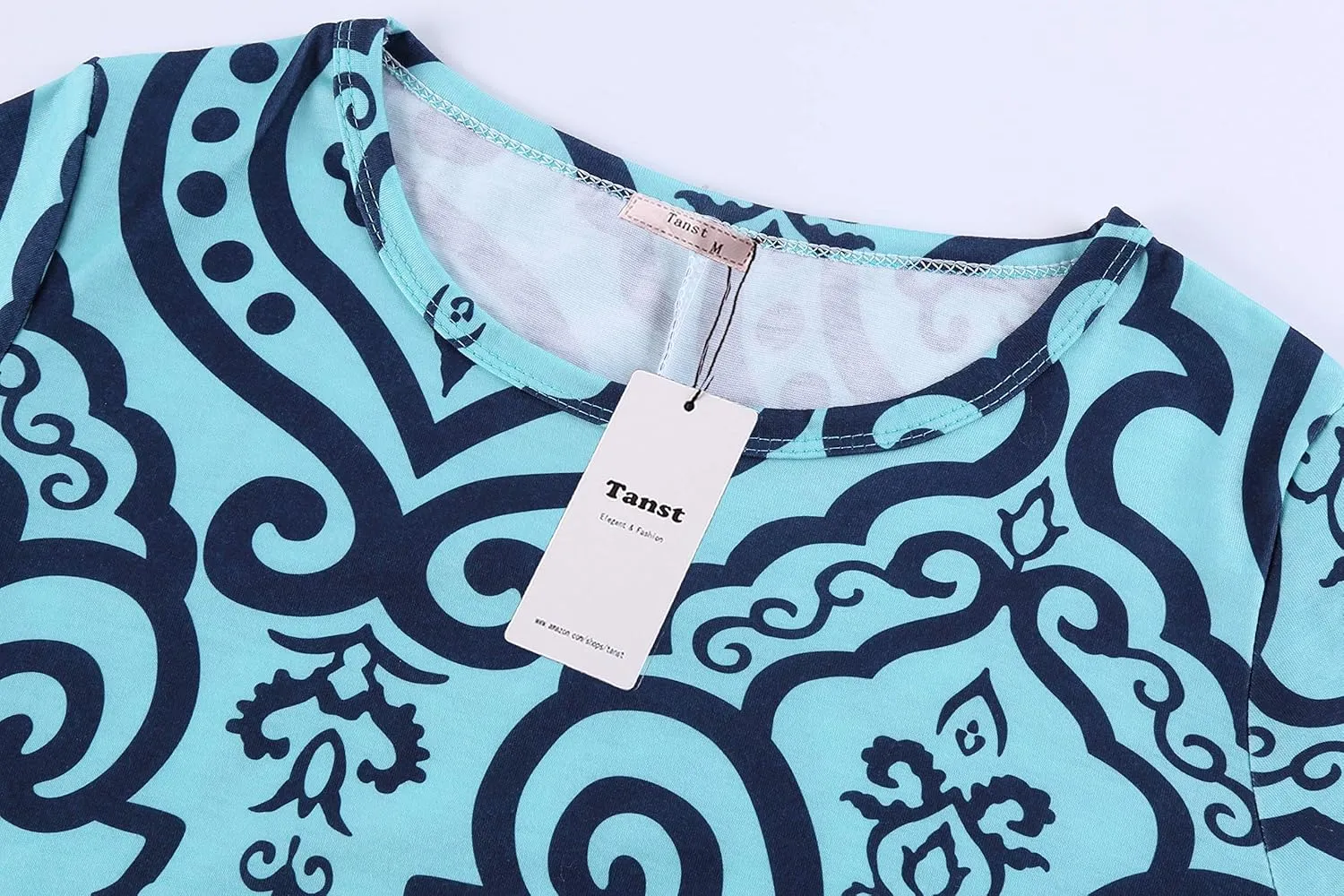 Tanst Sky Womens Casual Round Neck Plus Size Floral Tunic Shirt Dress with Pockets