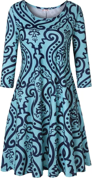 Tanst Sky Womens Casual Round Neck Plus Size Floral Tunic Shirt Dress with Pockets