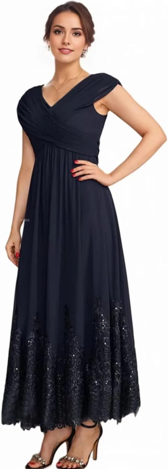 Tea Length Mother of The Bride Dresses for Wedding 2025 Lace Wedding Dress Chiffon Formal Evening Dresses for Women