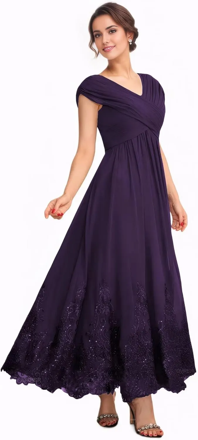 Tea Length Mother of The Bride Dresses for Wedding 2025 Lace Wedding Dress Chiffon Formal Evening Dresses for Women