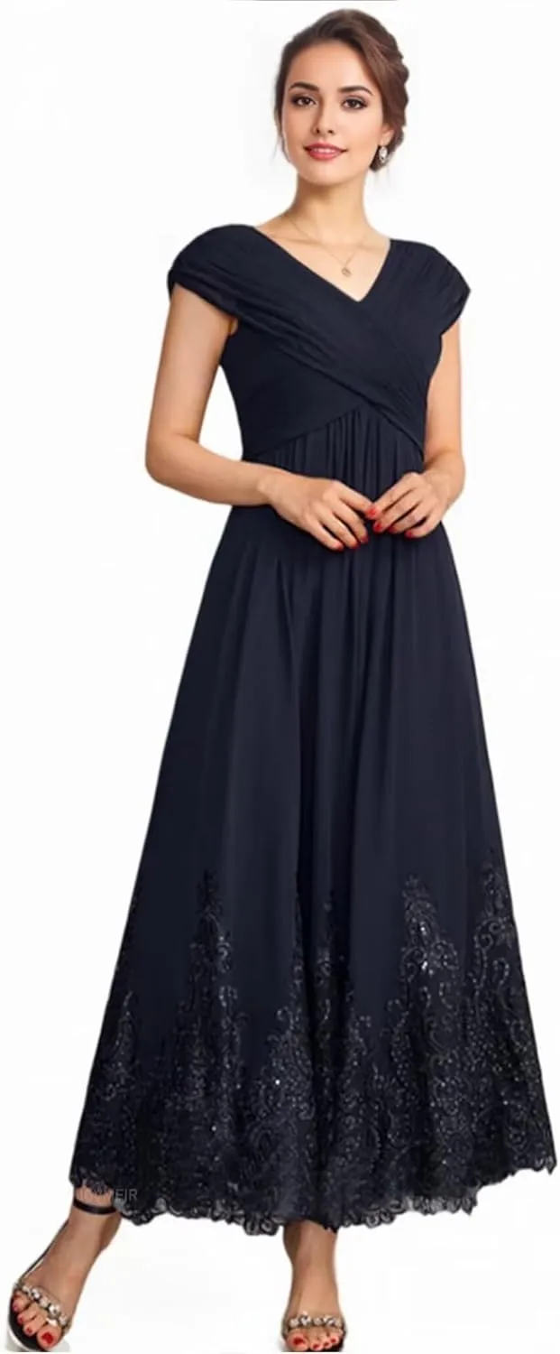 Tea Length Mother of The Bride Dresses for Wedding 2025 Lace Wedding Dress Chiffon Formal Evening Dresses for Women