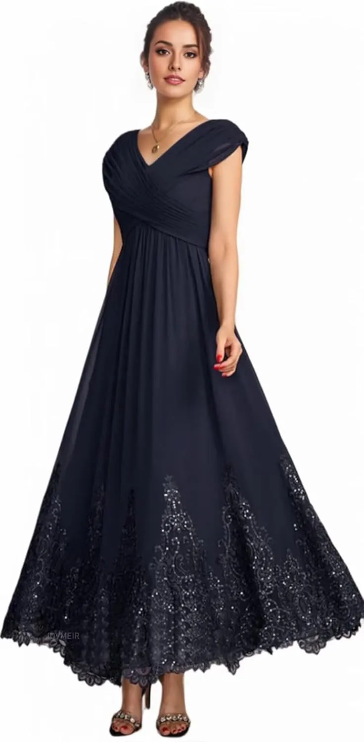 Tea Length Mother of The Bride Dresses for Wedding 2025 Lace Wedding Dress Chiffon Formal Evening Dresses for Women