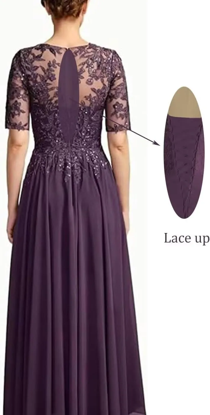 Tea Length Mother of The Bride Dresses for Wedding Lace Formal Dresses with Sleeves Evening Party Gown