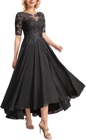 Tea Length Mother of The Bride Dresses for Women Chiffon Lace Wedding Dresses for Bride 2024