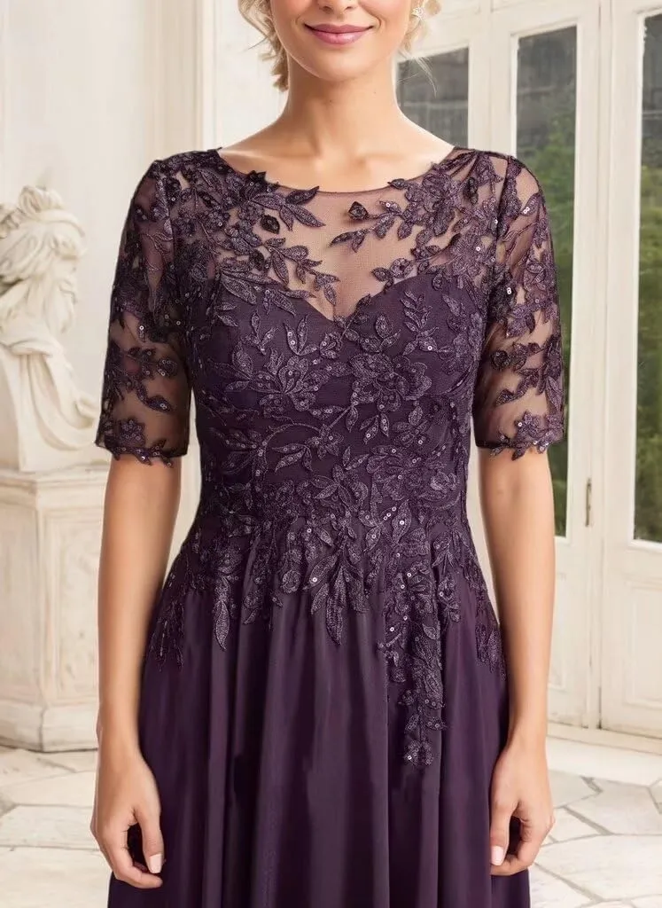 Tea Length Mother of The Bride Dresses for Women Chiffon Lace Wedding Dresses for Bride 2024