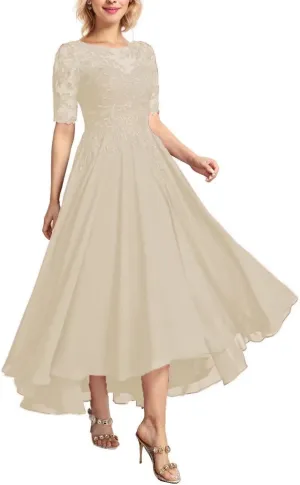 Tea Length Mother of The Bride Dresses for Women Chiffon Lace Wedding Dresses for Bride 2024