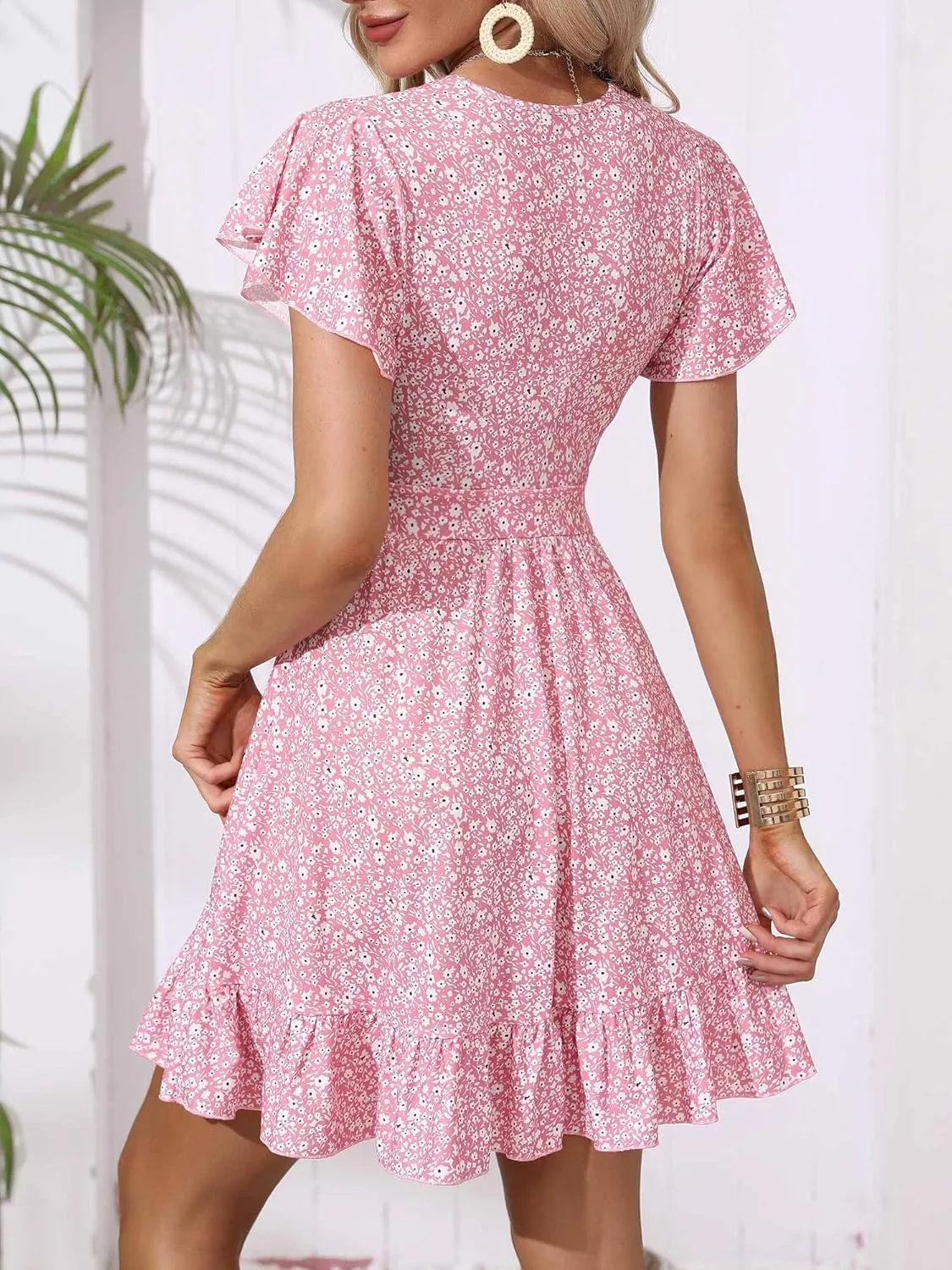 TORARY Womens Summer Dresses 2025 Floral Cap Sleeve Wrap V Neck Ruffle A-Line Sun Dress