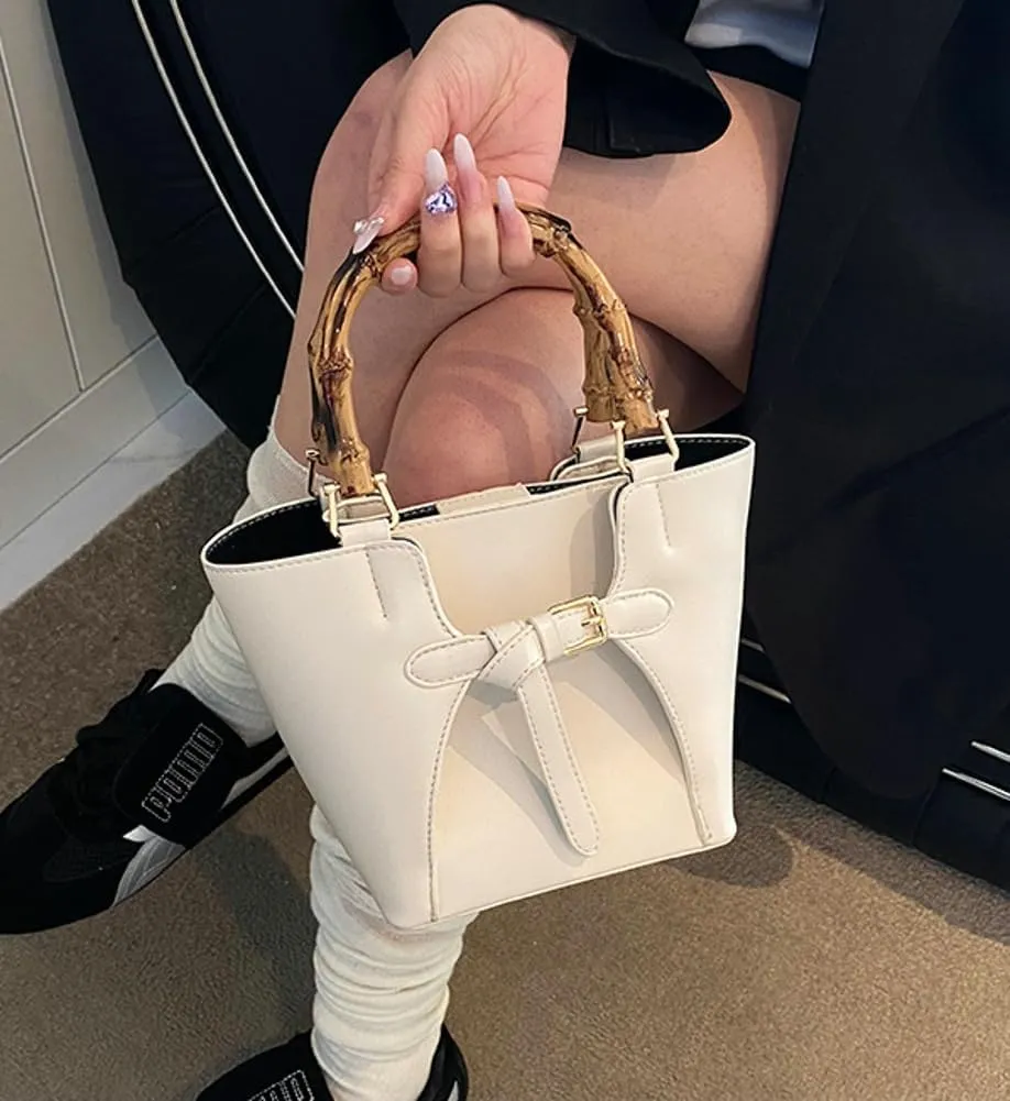 Trendy Shoulder Bag Bucket Purse For Women Commuter Handbag Womens Versatile Satchel Work Purse Travel Bamboo Handle 2025