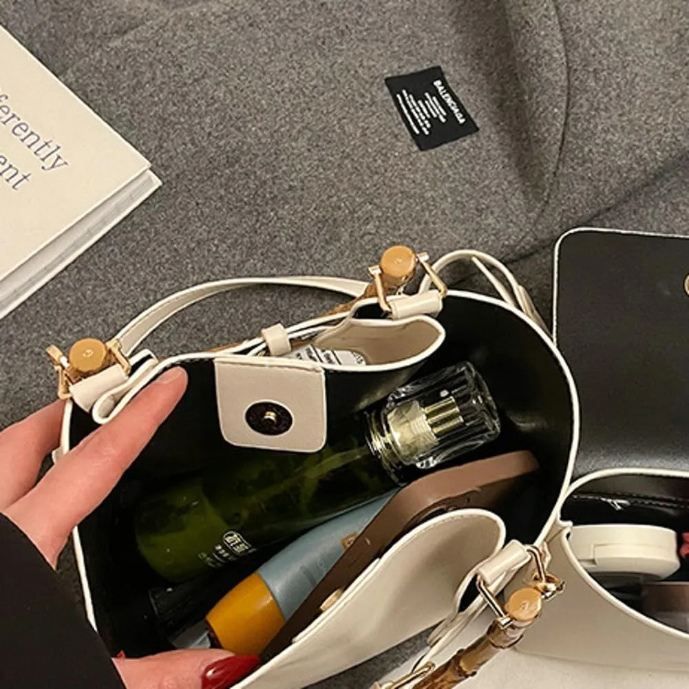 Trendy Shoulder Bag Bucket Purse For Women Commuter Handbag Womens Versatile Satchel Work Purse Travel Bamboo Handle 2025