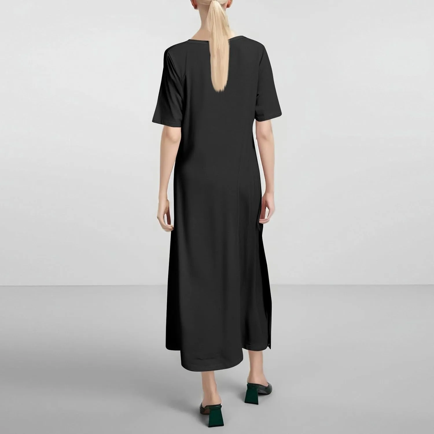 Tshirt Dress Women with Pockets Short Sleeve Side Slit Summer Midi Dresses Scoop Neck Beach Vacation Dresses