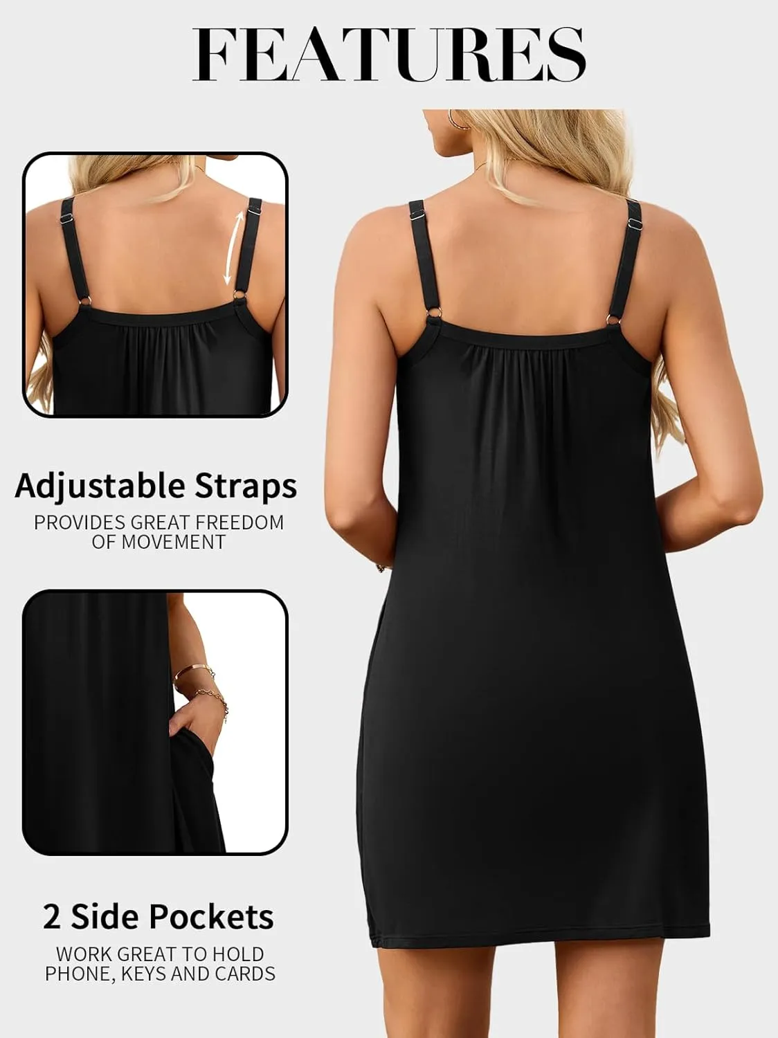 V FOR CITY Women Built in Bra Summer Dresses 2025 Loose Sundresses Adjustable Straps Beach Cover Up with Pockets