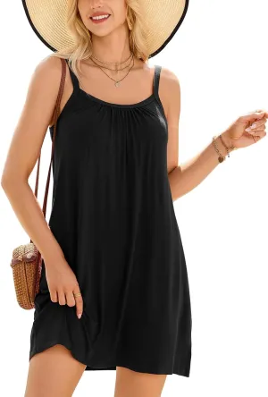 V FOR CITY Women Built in Bra Summer Dresses 2025 Loose Sundresses Adjustable Straps Beach Cover Up with Pockets