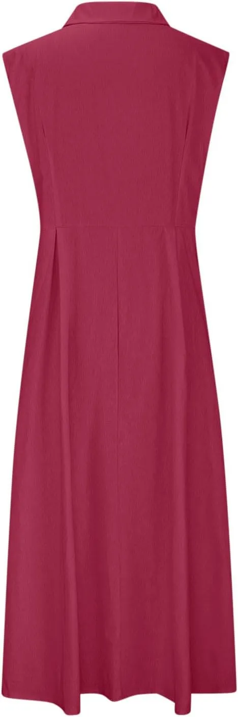 Vacation Dresses for Women 2025 Casual Beach Sundress Cotton Linen Vacation Loose Flowy V Neck Button Down Dress