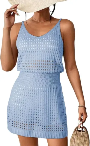 Vacation Dresses for Women 2025 Crochet Hollow Out Knit Cover Up Swimsuit Summer Beach Bathing Suit Cruise Outfits