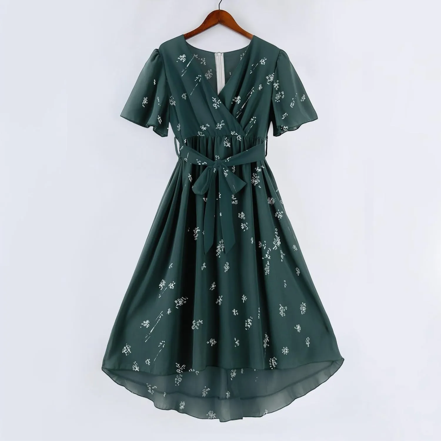 Wedding Guest Dress,Prom Cocktail Summer Sexy Dresses for Women Wrap Flowy Chiffon Womens Midi Dress
