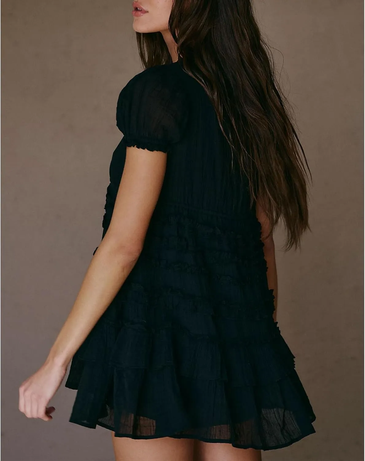 Women Boho Floral Puff Short Sleeve Smocked Ruffle Mini Dress Y2k Square Neck Backless Flowy Babydoll Dresses