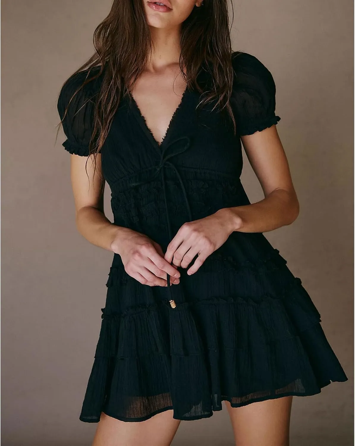 Women Boho Floral Puff Short Sleeve Smocked Ruffle Mini Dress Y2k Square Neck Backless Flowy Babydoll Dresses