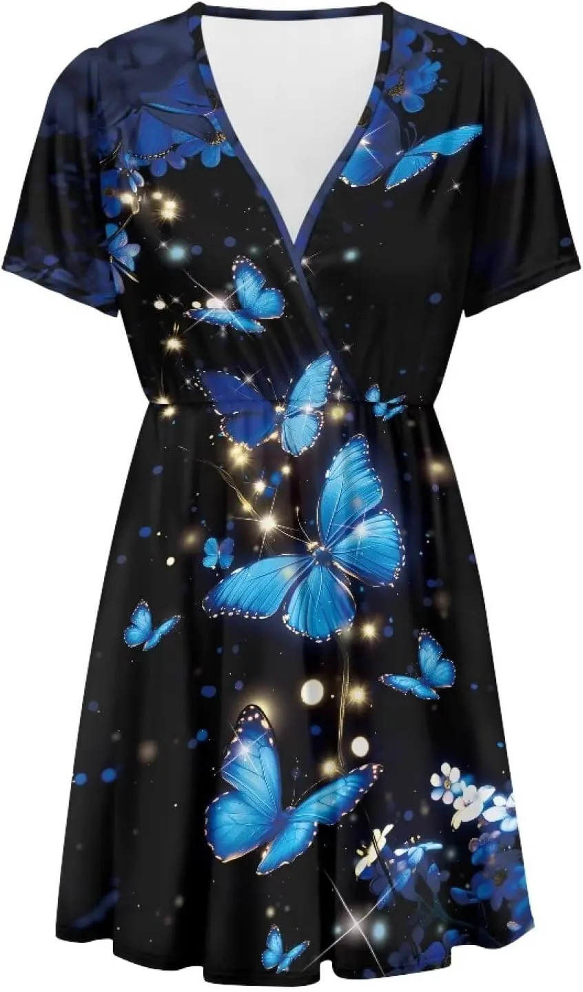 Women Casual Short Sleeve Sundress V Neck A-Line Midi Dress T-Shirt Dress 2025 Summer Beach Vacation Outfits S-XXL
