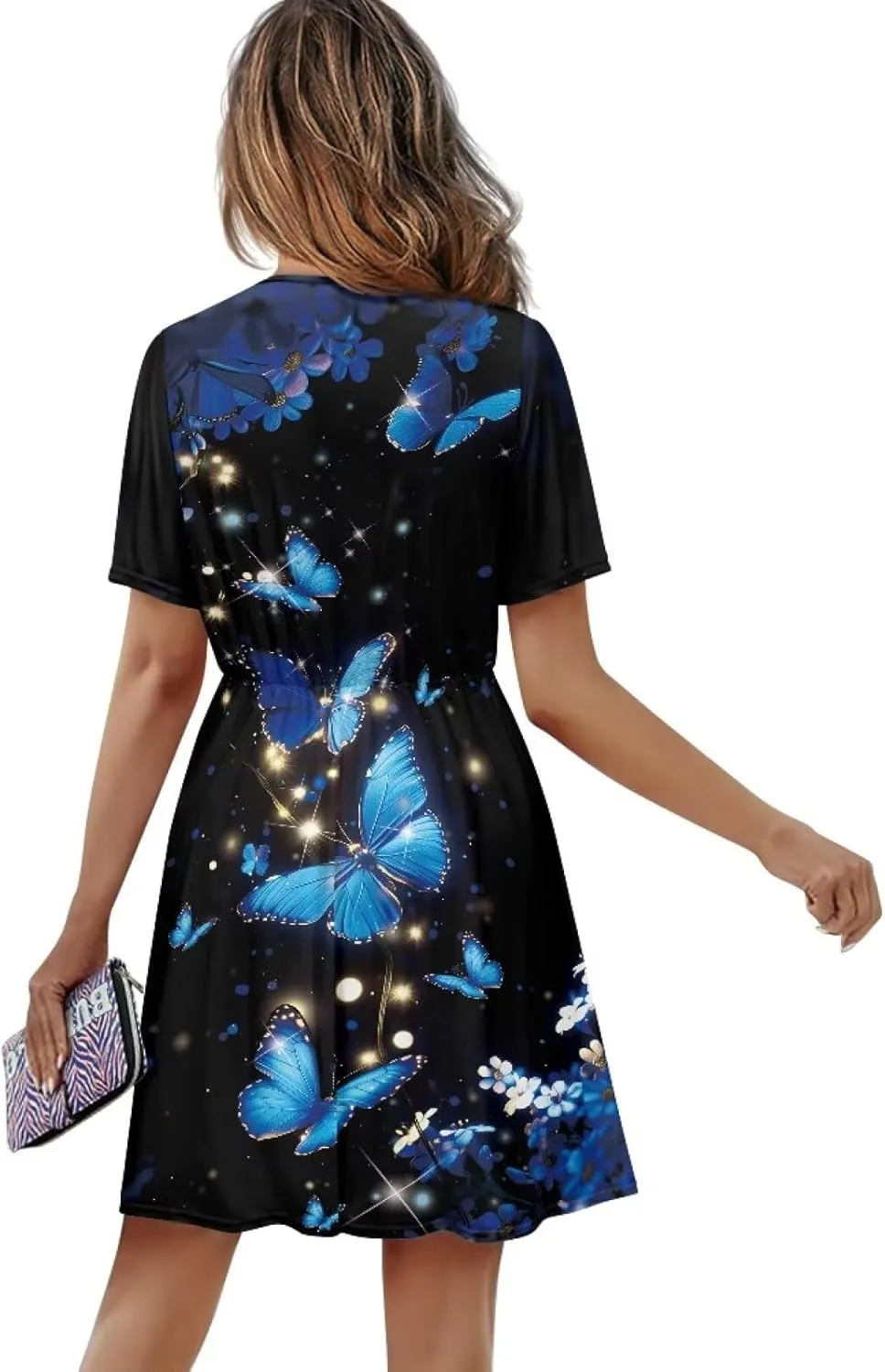 Women Casual Short Sleeve Sundress V Neck A-Line Midi Dress T-Shirt Dress 2025 Summer Beach Vacation Outfits S-XXL