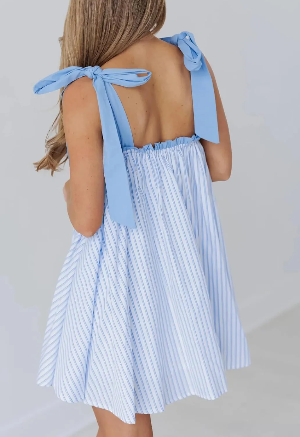 Women Cute Floral Mini Dress Boho Tie Shoulder Babydoll Short Dress Summer Ruffle Flowy Beach Vacation Sundress