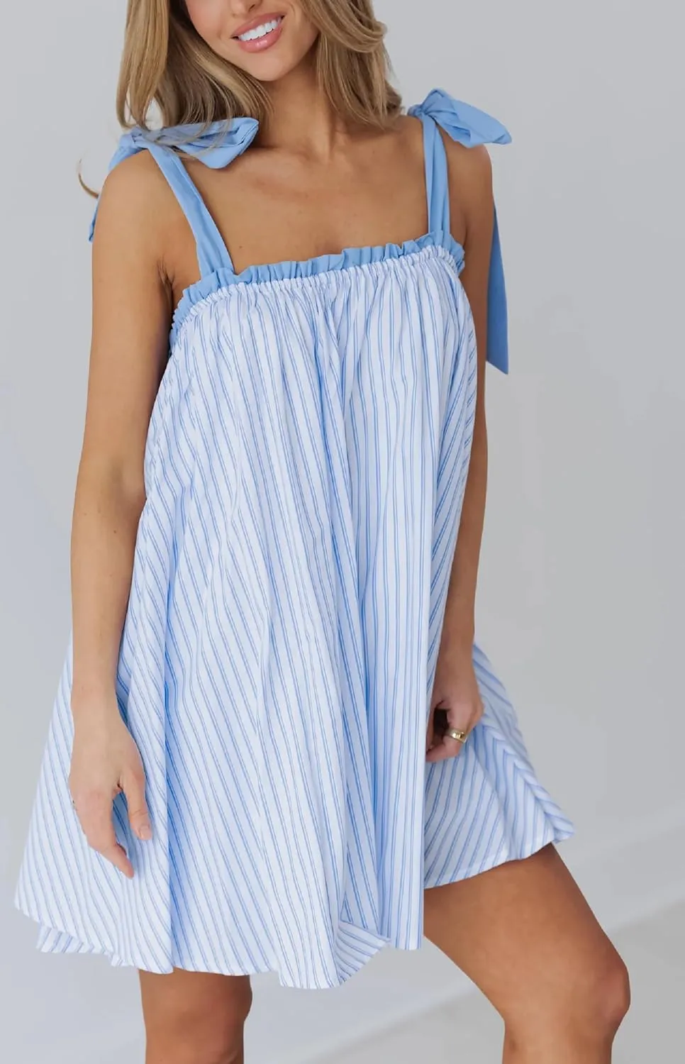 Women Cute Floral Mini Dress Boho Tie Shoulder Babydoll Short Dress Summer Ruffle Flowy Beach Vacation Sundress