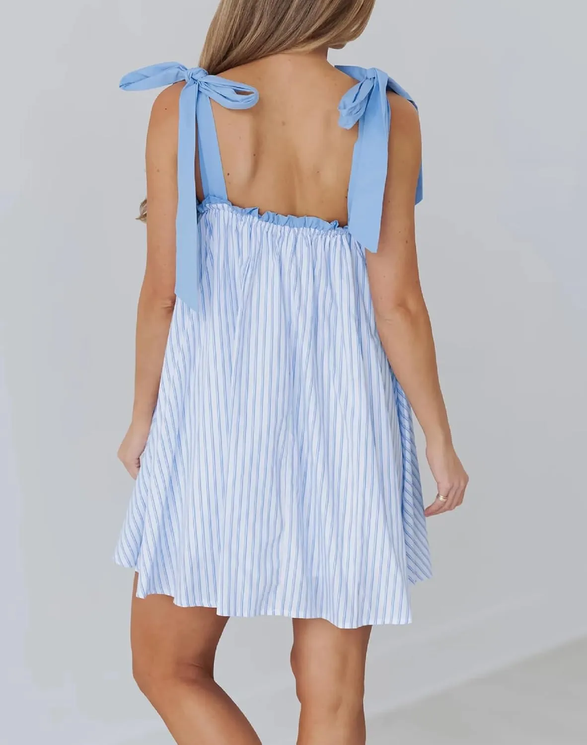 Women Cute Floral Mini Dress Boho Tie Shoulder Babydoll Short Dress Summer Ruffle Flowy Beach Vacation Sundress