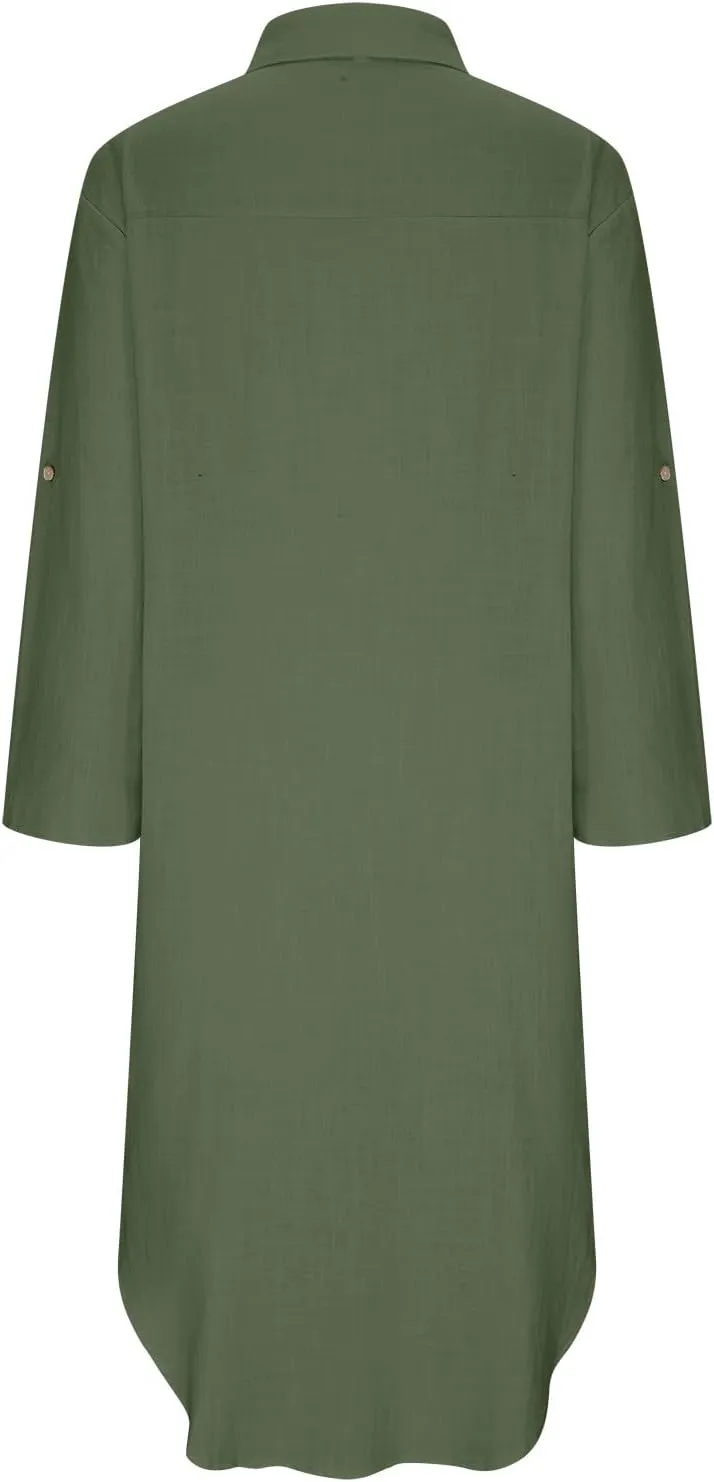 Women Lightweight Shirt Dresses Button Down Split Cover Up Dress Summer Beach Cotton Linen Sundress 2025 Trendy