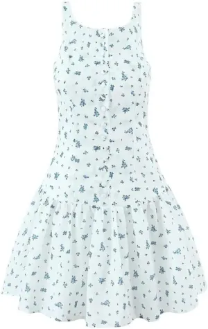 Women O-Neck Floral Print Tank Dress Front Buttons Sleeveless A-Line Holiday Mini Dresses