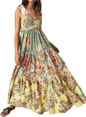 Women Summer Dresses Flowy Smocked Maxi Dress Sleeveless Tie Shoulder Boho Dresses Y2K Floral Beach Sundresses