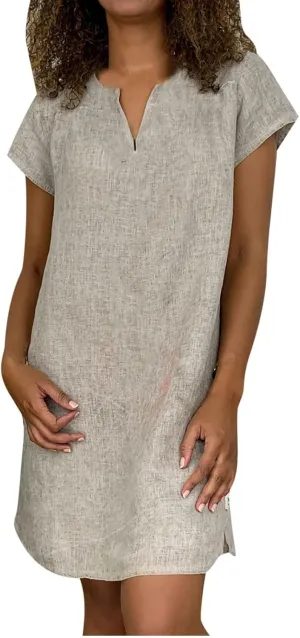 Women Summer Dresses Short Sleeve Cotton Linen Sundresses Knee Length Lightweight Casual T Shirt Dress