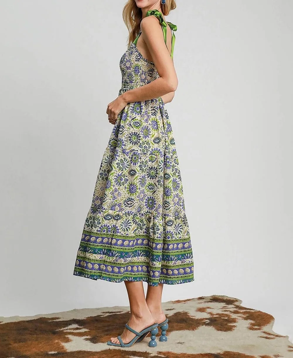 Women Y2K Tie Shoulder Maxi Dress Boho Floral Flowy Tiered Long Dress Ruffle Backless Sundress Summer Beach Dresses