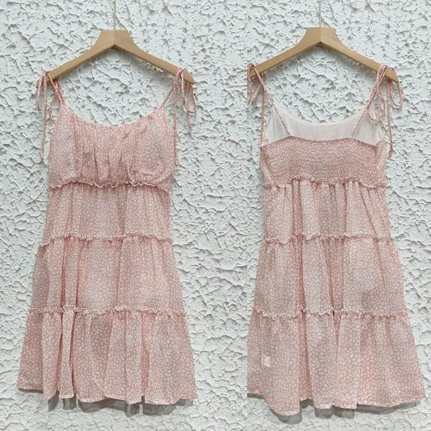 Womens 2024 Summer Floral Mini Dress Adjustable Spaghetti Strap Solid/Boho Flowy Ruffle Sleeveless Elegant/Sexy Mini Dress