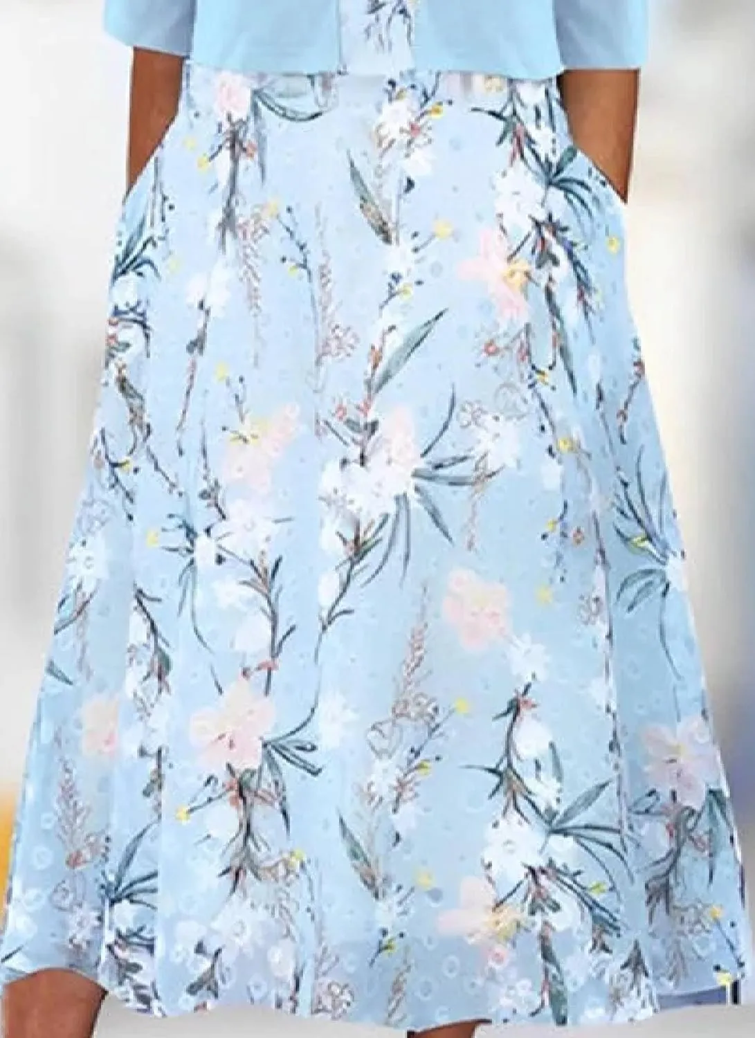 Women's 2025 Summer 2 Piece Set Plant Print V-Neck A Line Flowy Boho Midi Dress With Half Sleeve Jacket Easter Outfits