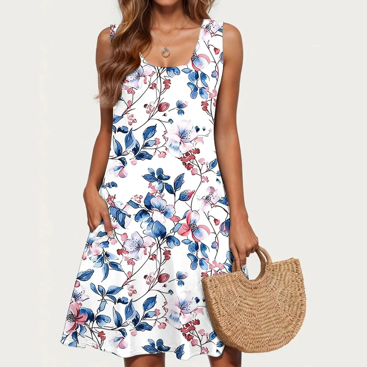 Women's 2025 Summer Casual Floral Boho Dress Elegant Halter Flowy Ruffle Midi Dress Sundresses Casual Beach Dresses
