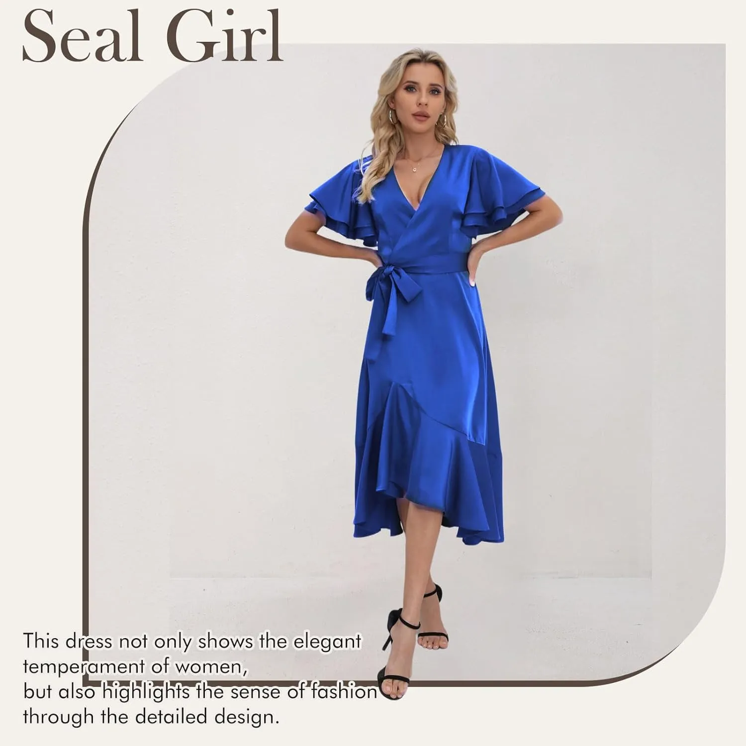 Women's 2025 Summer Cross Midi Dress Casual Boho Deep V Neck Short Sleeve Ruffle Hem Semi-Formal Dress