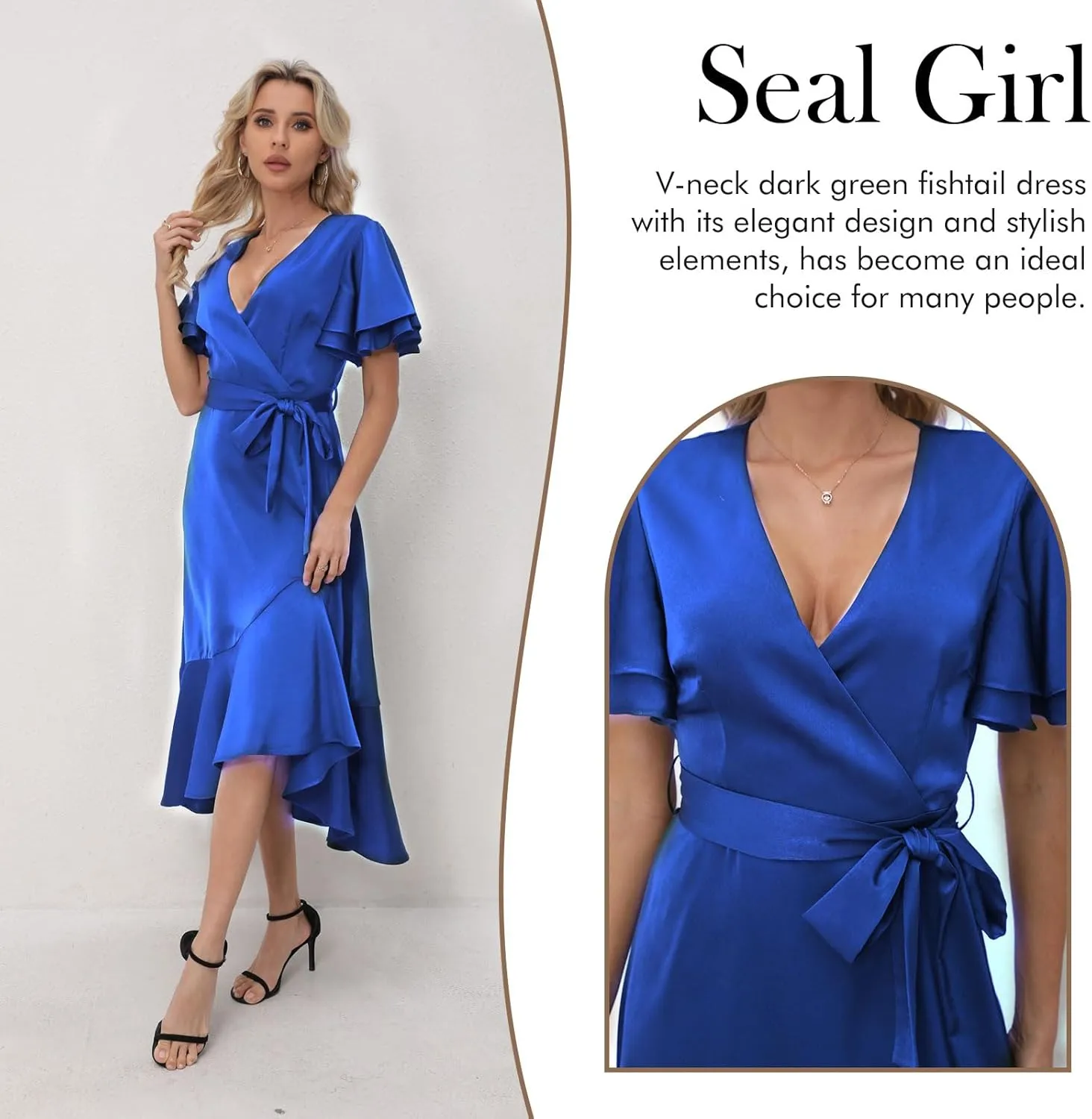 Women's 2025 Summer Cross Midi Dress Casual Boho Deep V Neck Short Sleeve Ruffle Hem Semi-Formal Dress
