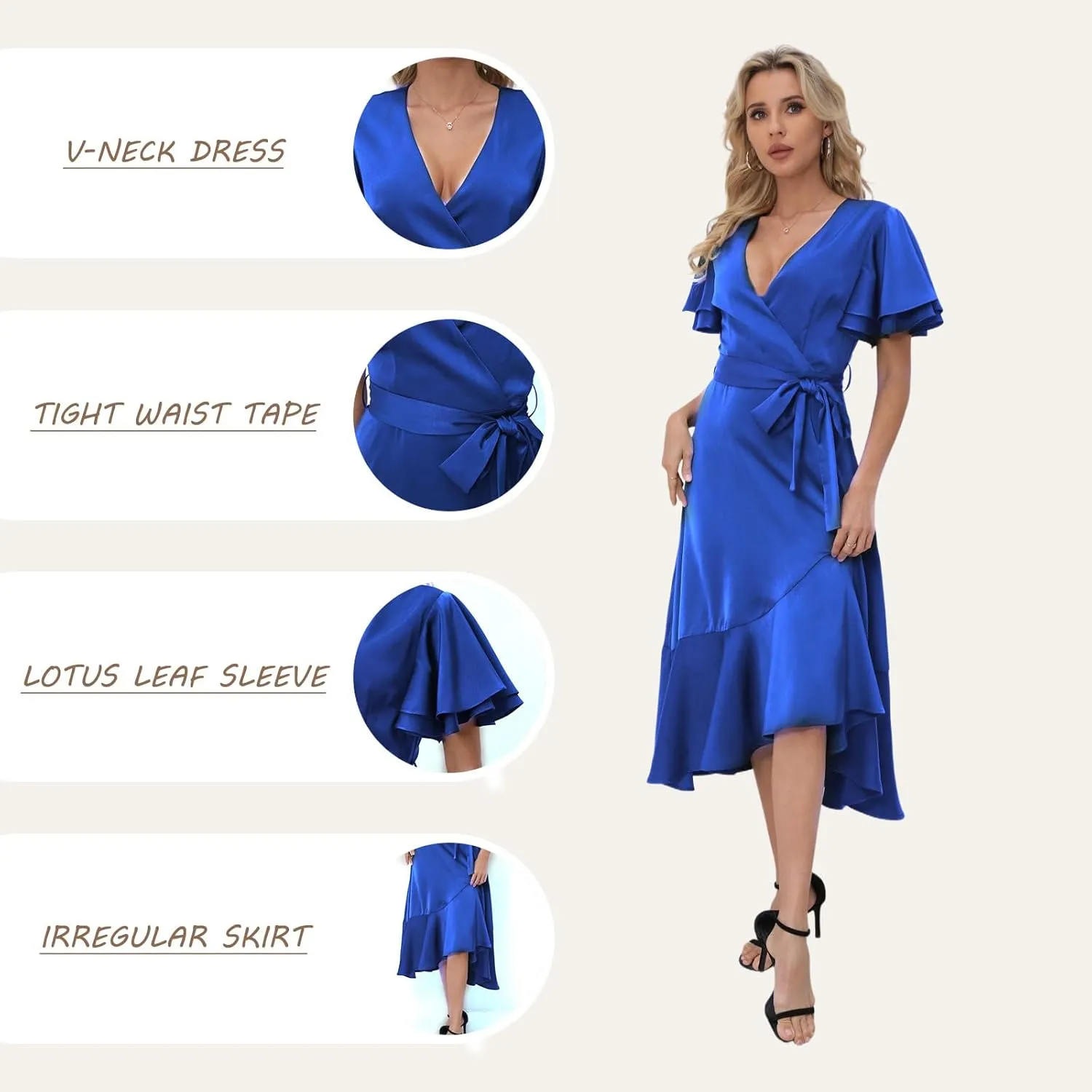 Women's 2025 Summer Cross Midi Dress Casual Boho Deep V Neck Short Sleeve Ruffle Hem Semi-Formal Dress