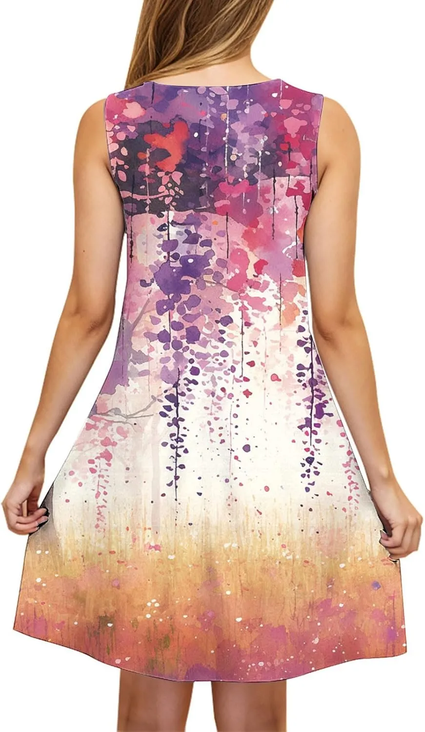 Womens 2025 Summer Floral Midi Dress Exotic Casual Square Neck Sleeveless Beach Wedding Guest Flowy a-Line Mini Dress