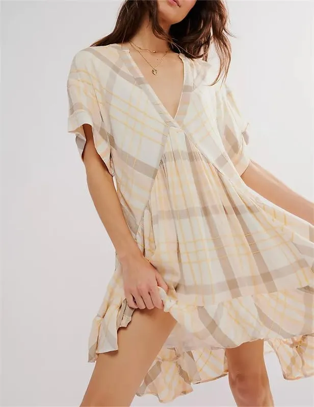 Womens Boho Mini Dress Y2k Floral Puff Sleeve Babydoll Dress 2024 Summer Causal Ruffle Flowy Beach Sundress