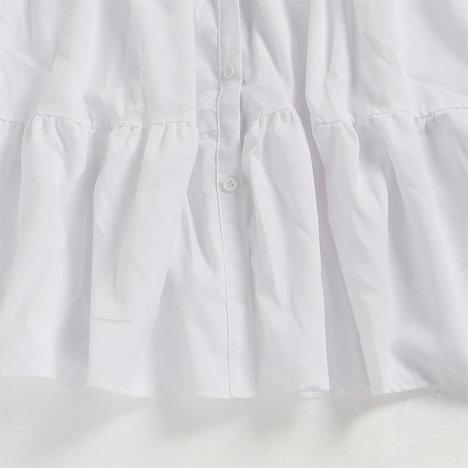 Women's Button Down Puff Short Sleeve Ruffle Hem Loose Babydoll Mini Shirt Dress,S-3XL