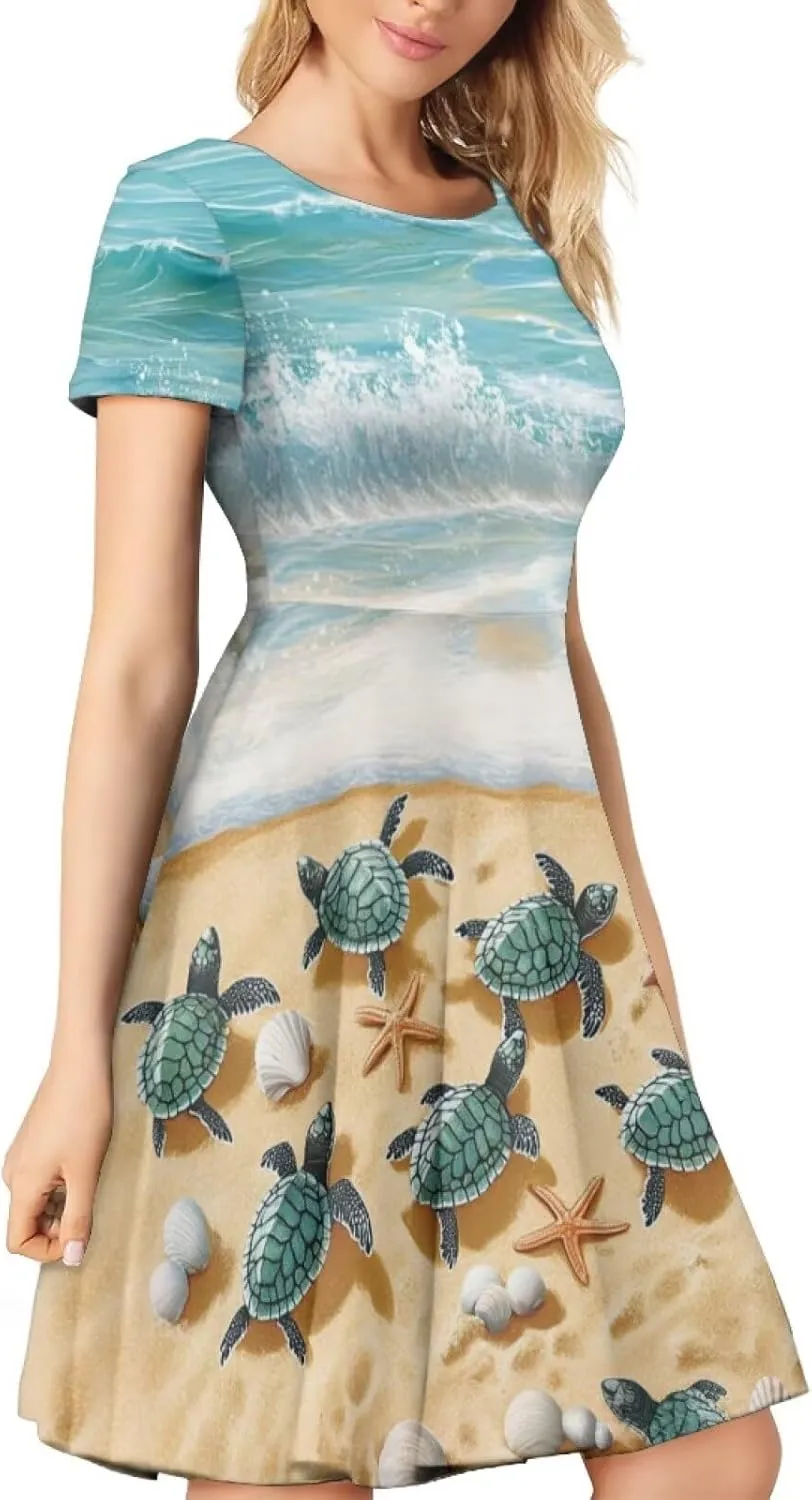 Women's Casual Flowy Pleated Loose Dresses Summer Fall Dress Size S-4XL