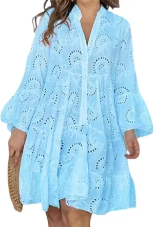 Womens Casual Spring Dresses Cute Long Sleeve Lace Mini Dresses Flowy Vacation Sundress Date Night Dresses Club Dress