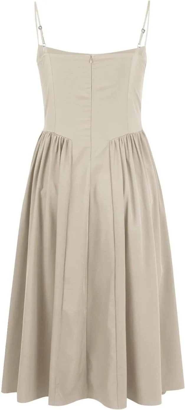 Womens Corset Dress Elegant Spaghetti Strap Bustier Midi Dress Flowy Pleated Hem Low Cut Prom Dresses with Pockets