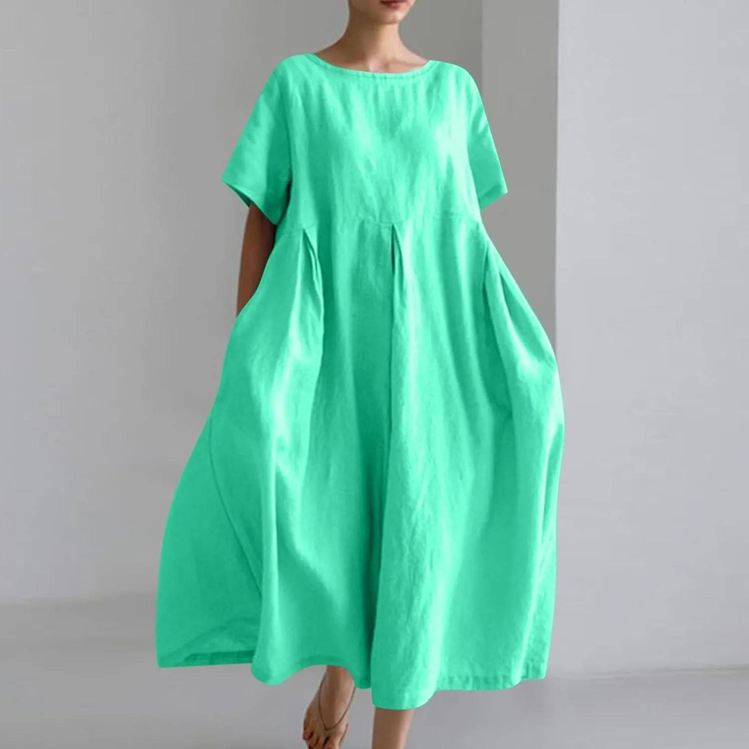 Womens Cotton Linen Maxi Dresses Summer Flowy Japanese Art Linen Dress 2024 Oversized Baggy Casual Fall Dresses