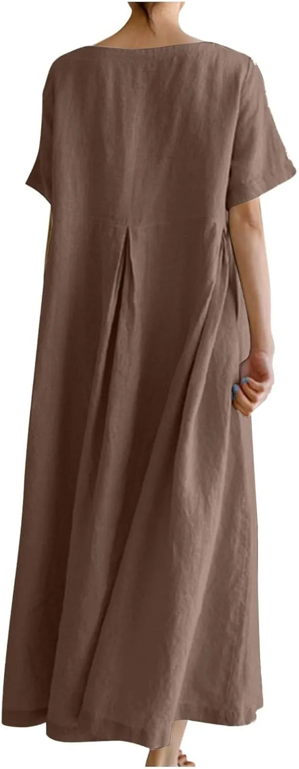 Womens Cotton Linen Maxi Dresses Summer Flowy Japanese Art Linen Dress 2024 Oversized Baggy Casual Fall Dresses